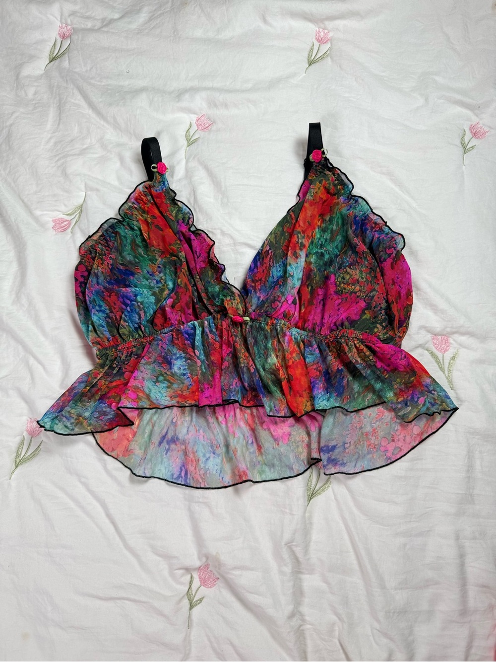 Parade Bright Multicolor Sheer Ruffled Mesh Blouse